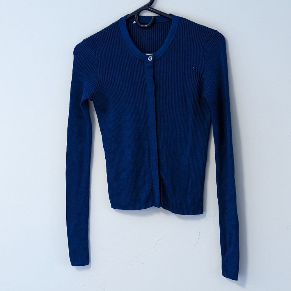 Nineties blue black ribbed cropped cardigan